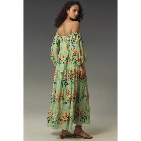 NWT Farm Rio x Anthropologie Off-The-Shoulder Tiered Floral Midi Dress $238 XXS - Picture 3 of 4